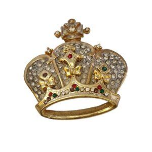 Beautiful Unsigned Jeweled Crown Brooch (A5766)